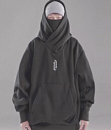 cheap -Ninja Double Neckline Cotton Pullover Techwear Harajuku Men Hoodie Hip Hop Streetwear Hoodies Sweatshirts Punk Gothic