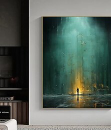 abordables -Peinture à l'huile faite à la main sur toile, art mural, décoration contemporaine verte abstraite, rayon d'espoir pour la décoration intérieure, peinture roulée sans cadre, non étirée