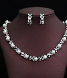 ieftine -Seturi de bijuterii de mireasă 1set Imitație de Perle Ștras 1 Colier Cercei Pentru femei Elegant Corean Dulce Set de bijuterii Pentru Nuntă Petrecere Aniversare