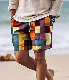 abordables -Hombre Pantalones de Surf Pantalones de Natación Boxers de Natación Correa con forro de malla Cintura elástica Bloque de color Colorido Secado rápido Corto Festivos Playa Hawaiano Casual Amarillo Rosa
