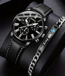 baratos -Relógio de quartzo masculino redondo de liga de 1 unidade & 1pc pulseira acessórios masculinos