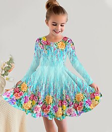 economico -Pasqua ragazze' 3D Floreale Vestito Manica lunga Stampa 3D Primavera Autunno Da mare Sportivo Giornaliero stile sveglio Informale Bellissimo Bambino 3-12 anni Abito casual Abito linea A Sopra il