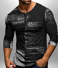 preiswerte -Graphic Patchwork Modisch Designer Brautkleider schlicht Herren 3D-Druck Henley Shirt Waffel-T-Shirt Sports Outdoor Festtage Festival T-Shirt Schwarz Braun Grün Langarm Henley Hemd Frühling & Herbst