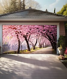 cheap -Cherry Blossom Landscape Outdoor Garage Door Cover Banner Beautiful Large Backdrop Decoration for Outdoor Garage Door Home Wall Decorations Event Party Parade