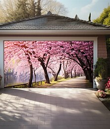 abordables -Décoration de porte de garage extérieure pour la Saint-Valentin Paysage cerisier Couverture Bannière Belle grande toile de fond pour décoration de porte de garage extérieure Décorations murales de