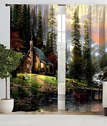 billige -2 paneler skoghus gardin gardiner blendingsgardin for stue soverom kjøkken vindu behandlinger termisk isolert rommørking