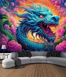 preiswerte -Drachenrosen Schwarzlicht-Wandteppich, UV-reaktiv, leuchtet im Dunkeln, trippy Tier, Natur, Landschaft, hängender Wandteppich, Wandkunst-Wandbild für Wohnzimmer, Schlafzimmer