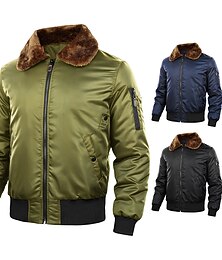 お買い得  -男性用 冬物コート ボンバージャケット ジャケット カジュアルジャケット アウトドア デイリーウェア ウォーム ポケット 秋 冬 平織り ファッション ストリートファッション ラペル レギュラー ブラック ロイヤルブルー アーミーグリーン ジャケット