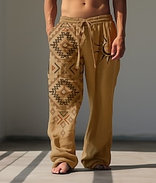 cheap -Men's Vintage Ethnic Sunfire Linen Pants Pants Trousers Mid Waist Outdoor Daily Wear Streetwear Fall & Winter Regular Fit