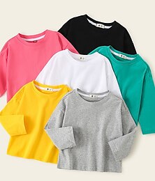 billige -Børn Pige T-shirt Helfarve Skole ikke-udskrivning Langærmet Crewneck Aktiv 7-13 år Forår Mørt grønt Sort Hvid