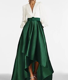 abordables -Robe cocktail A-Ligne Robe Tuxedo Robe Élégante Robe Invité de Mariage Formelle Asymétrique Manches 3/4 Col V Satin avec Drapé Robes Derby 2025