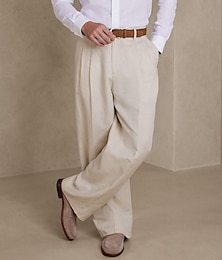 ieftine -Bărbați Pantaloni de in Pantaloni de vară Pantaloni plisați Buzunar frontal Picior drept Simplu Confort Respirabil Casual Zilnic Concediu Amestec de Lână / Bumbac Modă De Bază Negru Alb