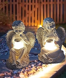 billiga -trädgårdsängel statyes, ängel fe statyett med solljus, trädgård harts ängel figurer prydnad ängla dekoration för gräsmatta kyrkogård minnesgåvor, skyddsängel trädgård statyette-girl