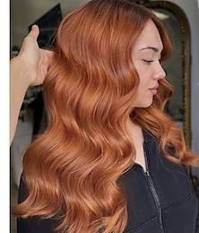 cheap -Remy Human Hair 13x4 Lace Front Wig Free Part Brazilian Hair Body Wave Orange Wig 150% Density with Baby Hair  Pre-Plucked For wigs for black women Long Human Hair Lace Wig