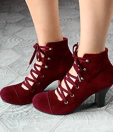 baratos -Botas vintage femininas com cadarço – botas vitorianas retrô de camurça e salto alto para festas, casamentos ou cosplay