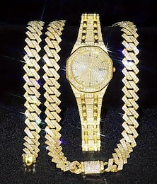 ieftine -3 buc/set ceas hiphop pentru bărbați cu strasuri & colier & set bratara, cadou de Craciun