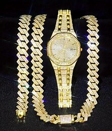 abordables -3 unids/set hiphop reloj de diamantes de imitación para hombre & collar & conjunto de pulseras, regalo de navidad