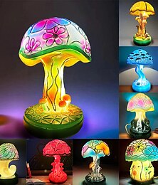 billige -Mushroom Table Lamp, Simulated Stained Glass Night Light, Bohemian Resin Decorative Bedside Lamp, for Bedroom Living Room Home Office, Decor Gift