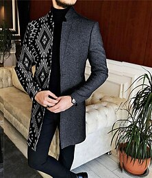 abordables -Hombre Geometría Abrigo de invierno Sobretodo Abrigo Mantiene abrigado Transpirable Cómodo Vintage Negocios Trabajo Usar para trabajar Noche Bolsillo Estampado Otoño invierno Escote Chino Manga Larga