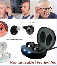 お買い得  -目に見えない充電式 it ミニ補聴器デジタル調整可能なトーンサウンドアンプ補聴器高齢者難聴