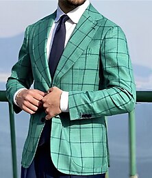economico -Per uomo Giacca Attività commerciale Cocktail party Ricevimento di matrimonio Di tendenza Informale Primavera & Autunno Poliestere A quadri Pulsante Casual / quotidiano Monopetto Giacca Verde