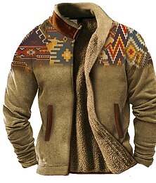 billige -amerikansk indisk mønsterjakke herre grafisk hettegenser color block tribal daglig etnisk casual 3d print zip sweatshirt fleece yttertøy ferie ferie gensere lette innfødte vinterbryn