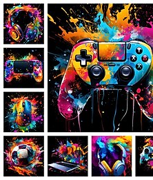 olcso -fali művészet vászon színes neon gamer kontroller nyomatok és poszterek képek dekoratív szövetfestés nappaliba képek keret nélkül