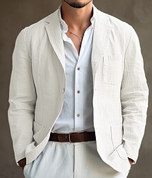 abordables -Hombre Graduación chaqueta Noche formal Fiesta de Boda Fiesta y Noche Bolsillo Moda Casual Primavera & Otoño Poliéster Plano Bolsillo Casual / Diario Botonadura Simple Chaqueta de sport Negro Blanco