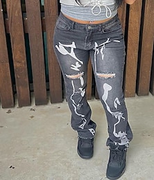 cheap -Women's Jeans Denim Graphic Dark Gray Active High Waist Full Length Outdoor Street Winter Autumn / Fall