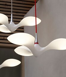abordables -Lampes suspendues LED blanc mouette lumière salle à manger lampe suspendue lustre escaliers hall salon cuisine haut plafond éclairage hôtel oiseau fer et acrylique, dimmable avec télécommande