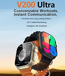 olcso -V200 Ultra Okos óra 2.01 hüvelyk Intelligens Watch Bluetooth Lépésszámláló Hívás emlékeztető Fitnesz követő Kompatibilis valamivel Android iOS Női Férfi Hosszú készenléti idő Kéz nélküli hívások