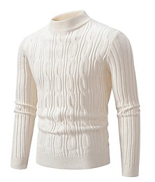 abordables -Homme Pull Pull Tricoté Côtelé Torsadé Tricoter Hauts Réguliers Tricoté Uni Col ras du cou Garder au Chaud Moderne Contemporain Tenue quotidienne Sortir Vêtement Tenue Automne Hiver Noir Bleu S M L