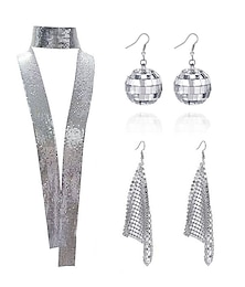 economico -Orecchini da discoteca alla moda da discoteca anni '70 orecchini con nappe con paillettes in metallo creativo nuovo set di collane quadrate lunghe