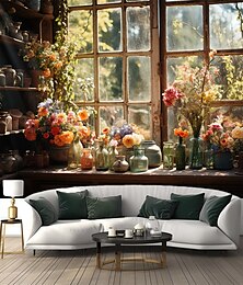 Χαμηλού Κόστους -λουλούδια στο παράθυρο κρεμαστά ταπετσαρία τοίχου τέχνη μεγάλη ταπετσαρία τοιχογραφία διακόσμηση φωτογραφία σκηνικό κουβέρτα κουρτίνα σπίτι υπνοδωμάτιο διακόσμηση σαλονιού