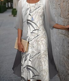 Χαμηλού Κόστους -Γυναικεία Σετ φορέματος δύο τεμαχίων Καθημερινό φόρεμα Φορέματα σιφόν Φόρεμα εκτύπωσης ΕΞΩΤΕΡΙΚΟΥ ΧΩΡΟΥ Αργίες Μοντέρνα Καθημερινό Στάμπα Μίντι φόρεμα Στρογγυλή Ψηλή Λαιμόκοψη Μισό μανίκι Φύλλο