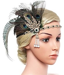 abordables -Para la Cabeza Diadema de estilo flapper Diadema de plumas Retro Antiguo 1920s Legierung Para El gran Gatsby Cosplay Carnaval Mujer Joyería de disfraz Joyería de moda