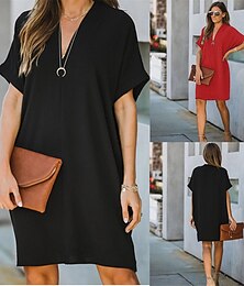 economico -Per donna Abito casual Mini abito Increspato Ufficio Appuntamento Streetwear A V Manica corta Nero Bianco Giallo Colore