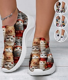 olcso -Női Tornacipők Slip-Ons Nyomtatási cipők Flyknit cipő Kényelmes cipők Szabadtéri Napi Cica Lapos Divat Alkalmi Repülő szövés Fekete Fehér Piros