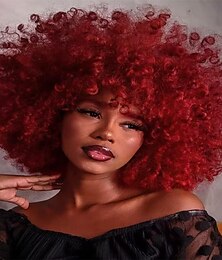 economico -Parrucche afro per donne nere parrucca afro riccia da 10 pollici anni '70 grandi morbide dall'aspetto naturale parrucche complete per feste e cosplay parrucche afro per Halloween