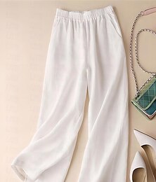 economico -Per donna Gamba larga Pantaloni in cotone e lino Chinos Moda Streetwear Semplice Lunghezza alla caviglia Vita Alta Semplice Maillard Tasca Elastico in vita Baggy Comodità Traspirabilità Morbido
