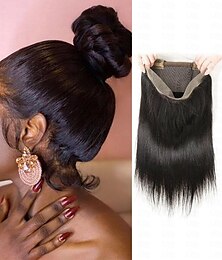 Χαμηλού Κόστους -360 δαντέλα μετωπικό κλείσιμο ανθρώπινων μαλλιών ίσια μαλλιά φυσικό χρώμα βραζιλιάνικα παρθένα ανθρώπινα μαλλιά hd διαφανές μπροστινό κλείσιμο δαντέλας μόνο με μωρά μαλλιά όχι πλήρη περούκα
