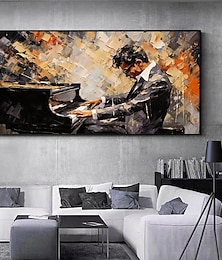 cheap -Pianist Playing Piano Canvas Handpainted in Vintage Oil Painting Style Pianist Painting Music Wall Art Pianist Gift Music School Decor No Frame