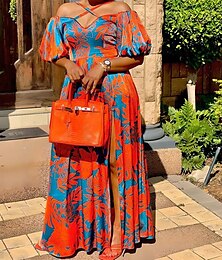 economico -abito casual curvo taglie forti da donna a forma di mela abito maxi floreale lusinghiero scollo all'americana spacco manica corta abito estivo primavera casual abito da vacanza quotidiano