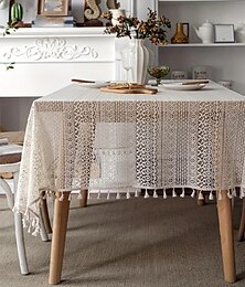 abordables -1 nappe bohème chic en dentelle au crochet, nappe creuse rétro de style ferme, adaptée pour la cuisine, la table de buffet, le dîner de vacances, la fête, le banquet, le restaurant, la nappe de