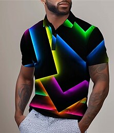 billiga -3D Print Geometri Herr Abstrakt 3D Mönster POLO Shirt golfpolo Utomhus Dagliga kläder Streetwear Polyester Kortärmad Nedvikt Polotröjor Gul Rubinrött Sommar S M L Microelastisk Lapel Polo