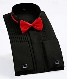 economico -Per uomo Camicia Camicia con bottoni Nero Bianco Manica lunga Liscio Bavero Primavera & Autunno Matrimonio Feste Abbigliamento Plissettato