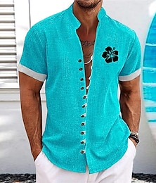 cheap -Floral Men's Resort Hawaiian 3D Printed Shirt Outdoor Daily Wear Vacation Summer Standing Collar Short Sleeves Blue Green Light Blue S M L Shirt