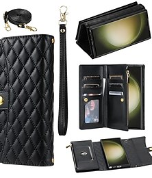 levne -telefon Carcasă Pro Samsung Galaxy S25 S24 S23 S23 FE S22 S21 Ultra Plus A14 A34 A54 A24 Pouzdro na peněženku Zip Ochrana celého těla s Lanyardem Retro Geometriské vzory TPU PU kůže