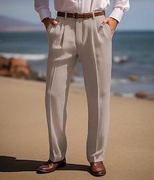 ieftine -Bărbați Pantaloni de in Pantaloni Pantaloni de vară Buzunar frontal Pliuri Picior drept Simplu Confort Respirabil Casual Zilnic Concediu Amestec de Lână / Bumbac Modă De Bază Negru Alb
