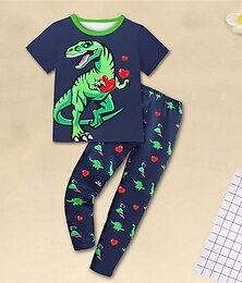 ieftine -Băieți 3D Dinozaur Seturi de pijamale tricou și pantaloni Manșon scurt Tipărire 3D Vară Primăvară Toamnă Activ Modă Zilnic Poliester Copii 3-12 ani Stil Nautic Casă Casual Interior Fit regulat